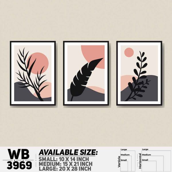DDecorator Leaf Design Abstract Art (Set of 3) Wall Decoration And Home Decoration PVC Wall Board And Wall Canvas - WB3969