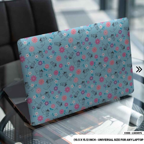 Blue Flower Pattern Floral Design Matte Finished Removable Waterproof Laptop Sticker & Laptop Skin (Including FREE Accessories) - LSKN976 - DDecorator