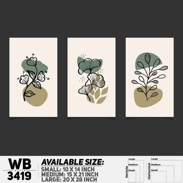 DDecorator Flower And Leaf ArtWork (Set of 3) Wall Decoration And Home Decoration PVC Wall Board And Wall Canvas - WB3419