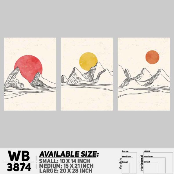 DDecorator Landscape Horizon Art (Set of 3) Wall Decoration And Home Decoration PVC Wall Board And Wall Canvas - WB3874
