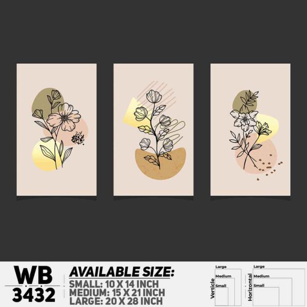 DDecorator Flower And Leaf ArtWork (Set of 3) Wall Decoration And Home Decoration PVC Wall Board And Wall Canvas - WB3432