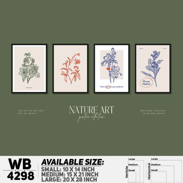 DDecorator Flower & Leaf Typography Art (Set of 4) Wall Decoration And Home Decoration PVC Wall Board And Wall Canvas - WB4298