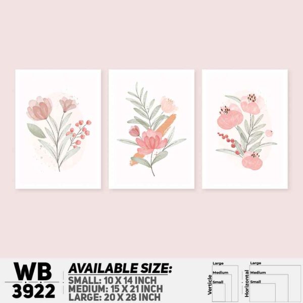 DDecorator Flower And Leaf ArtWork (Set of 3) Wall Decoration And Home Decoration PVC Wall Board And Wall Canvas - WB3922