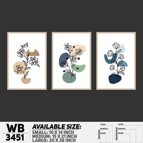 DDecorator Flower And Leaf ArtWork (Set of 3) Wall Decoration And Home Decoration PVC Wall Board And Wall Canvas - WB3451