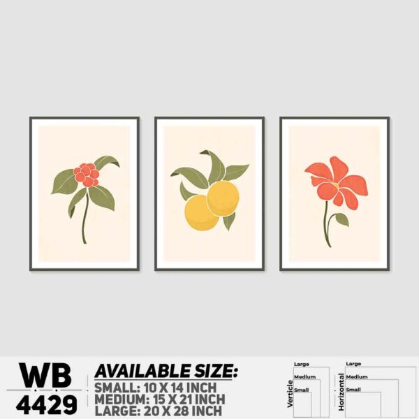 DDecorator Flower & Leaf Abstract Art (Set of 3) Wall Decoration And Home Decoration PVC Wall Board And Wall Canvas - WB4429