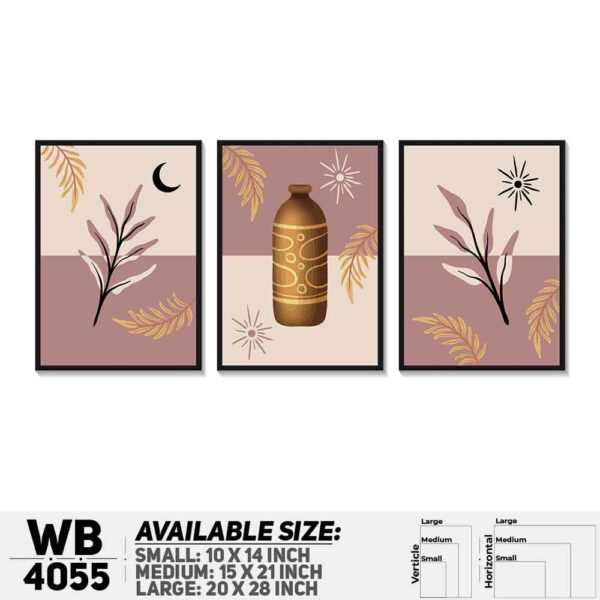 DDecorator Flower & Leaf With Vase (Set of 3) Wall Decoration And Home Decoration PVC Wall Board And Wall Canvas - WB4055