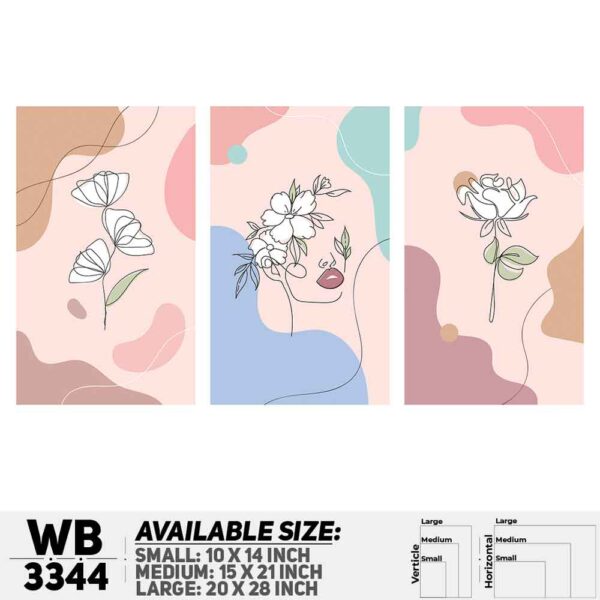 DDecorator Flower Design (Set of 3) Wall Decoration And Home Decoration PVC Wall Board And Wall Canvas - WB3344