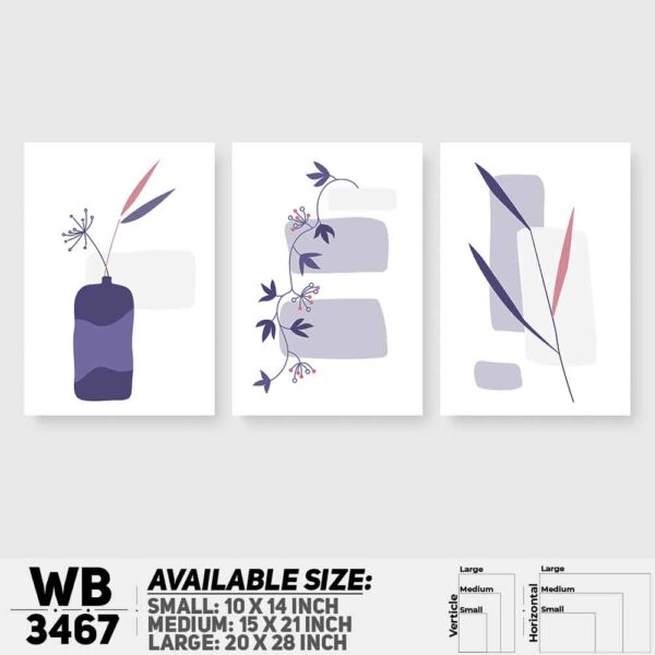 DDecorator Flower And Leaf ArtWork (Set of 3) Wall Decoration And Home Decoration PVC Wall Board And Wall Canvas - WB3467