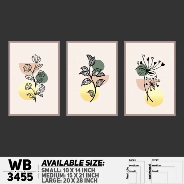 DDecorator Flower And Leaf ArtWork (Set of 3) Wall Decoration And Home Decoration PVC Wall Board And Wall Canvas - WB3455