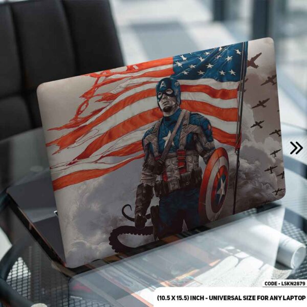 Captain America With Shield & Flag Matte Finished Removable Waterproof Laptop Sticker & Laptop Skin (Including FREE Accessories) - LSKN2879 - DDecorator