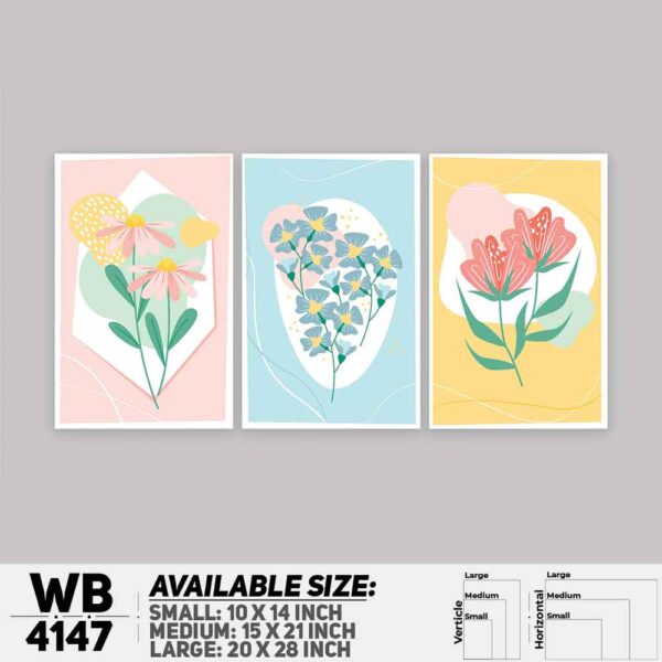 DDecorator Flower & Leaf Abstract Art (Set of 3) Wall Decoration And Home Decoration PVC Wall Board And Wall Canvas - WB4147