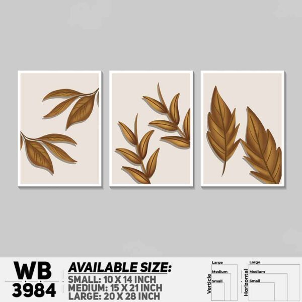 DDecorator Leaf Design Abstract Art (Set of 3) Wall Decoration And Home Decoration PVC Wall Board And Wall Canvas - WB3984