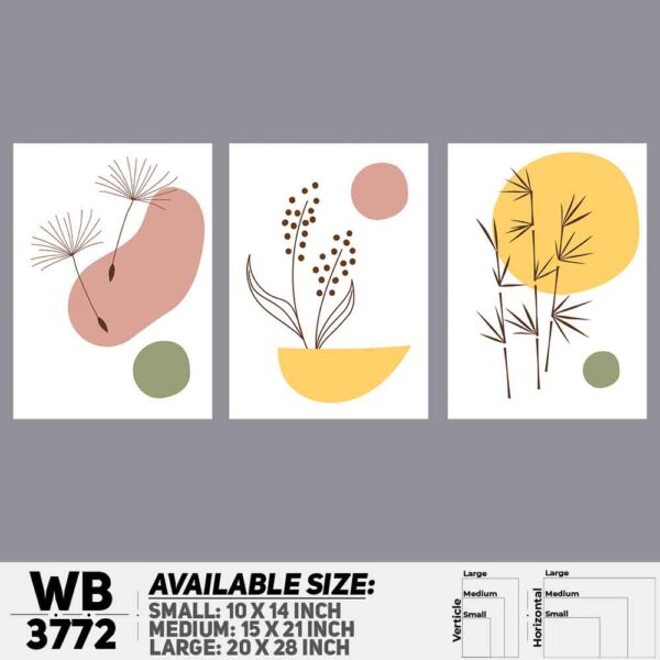DDecorator Flower And Leaf ArtWork (Set of 3) Wall Decoration And Home Decoration PVC Wall Board And Wall Canvas - WB3772