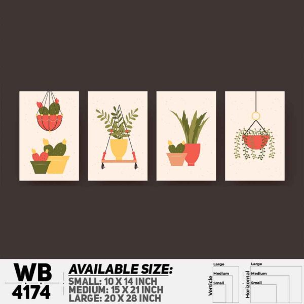 DDecorator Flower & Leaf With Vase (Set of 4) Wall Decoration And Home Decoration PVC Wall Board And Wall Canvas - WB4174