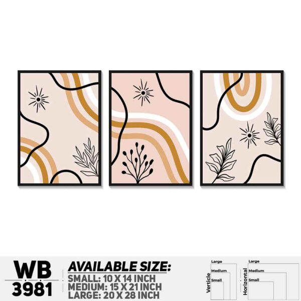 DDecorator Leaf Design Abstract Art (Set of 3) Wall Decoration And Home Decoration PVC Wall Board And Wall Canvas - WB3981