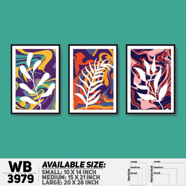 DDecorator Leaf Design Abstract Art (Set of 3) Wall Decoration And Home Decoration PVC Wall Board And Wall Canvas - WB3979