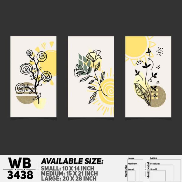 DDecorator Flower And Leaf ArtWork (Set of 3) Wall Decoration And Home Decoration PVC Wall Board And Wall Canvas - WB3438