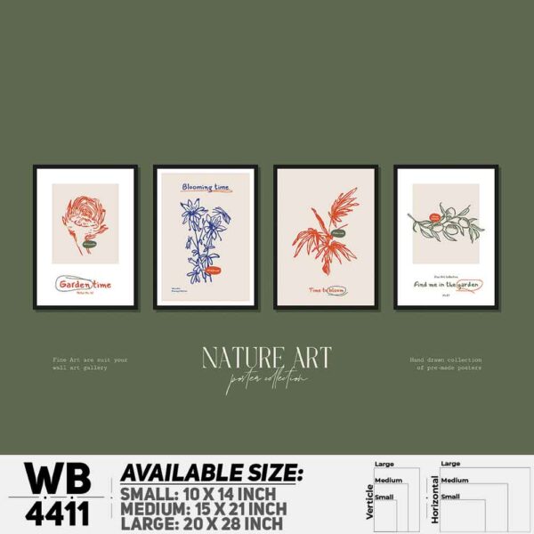 DDecorator Flower & Leaf Typography Art (Set of 4) Wall Decoration And Home Decoration PVC Wall Board And Wall Canvas - WB4411