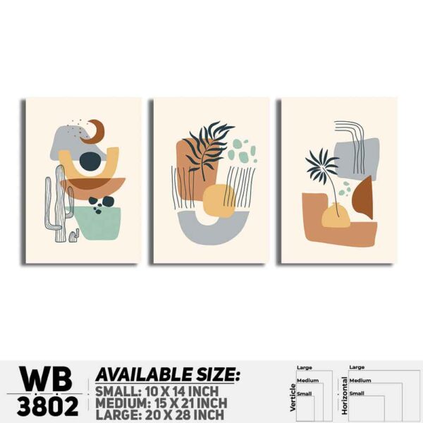 DDecorator Abstract ArtWork (Set of 3) Wall Decoration And Home Decoration PVC Wall Board And Wall Canvas - WB3802