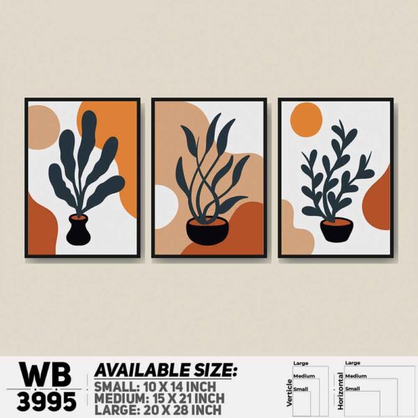 DDecorator Flower & Leaf Abstract Art (Set of 3) Wall Decoration And Home Decoration PVC Wall Board And Wall Canvas - WB3995