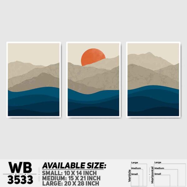 DDecorator Landscape Horizon Art (Set of 3) Wall Decoration And Home Decoration PVC Wall Board And Wall Canvas - WB3533